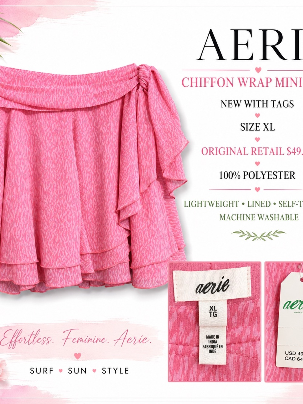 aerie Pink Ruffled Chiffon Skater Skirt